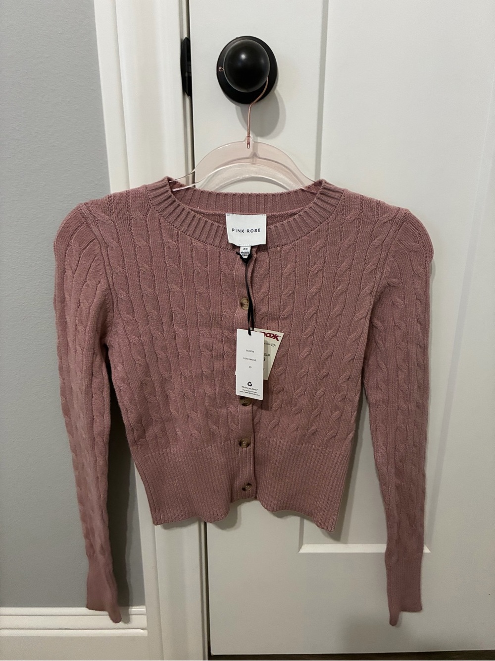 Pink Rose Mauve Cable-Knit Button Cardigan